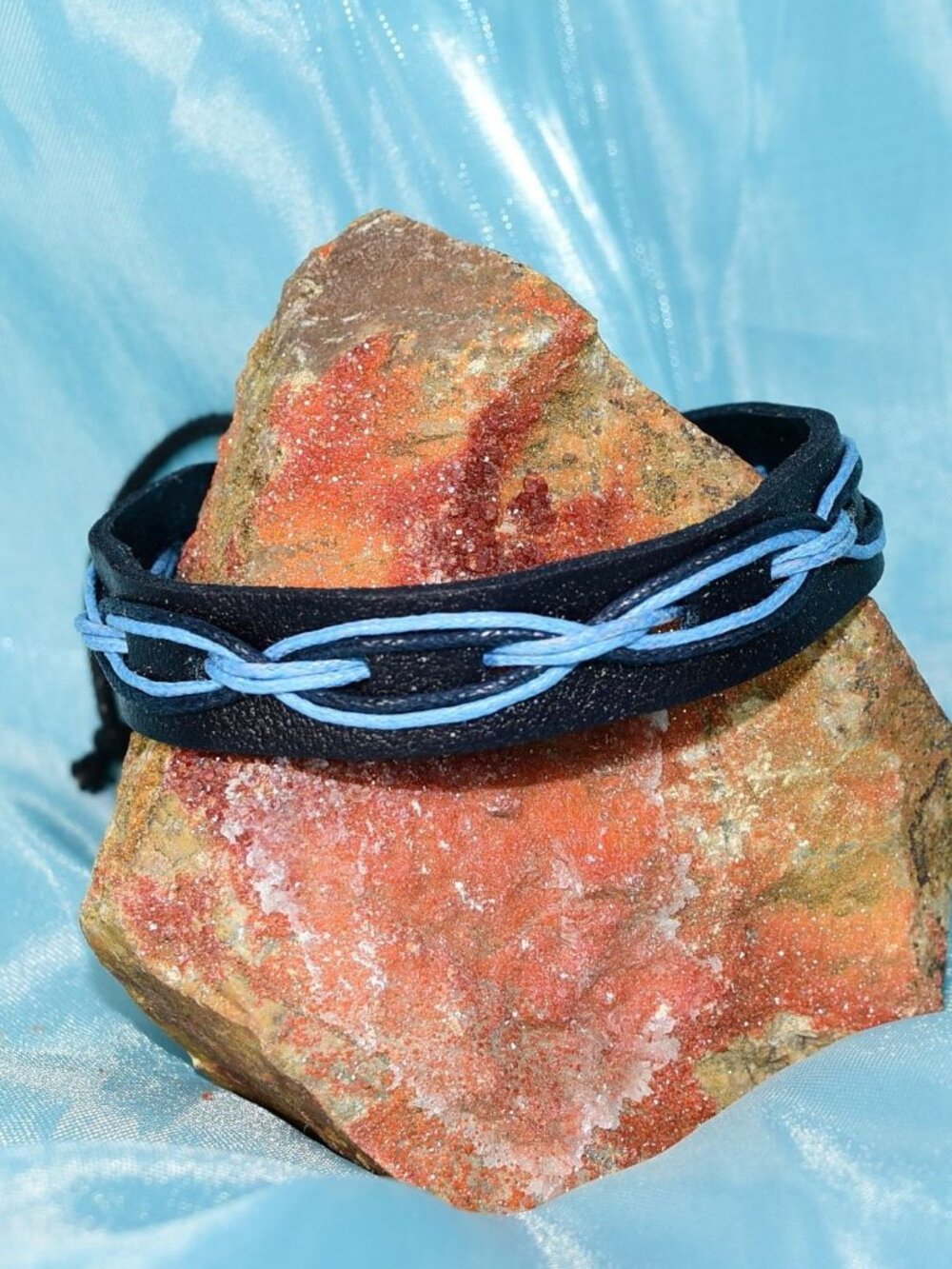 Malik Punch Weave Hemp Leather Bracelet Black Blue Womens Gift Packaged